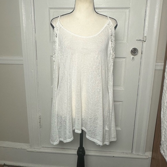 T Party White Lace Cold Shoulder Tunic Top Flutter Sleeve Fairy Boho Ethereal Lg - Picture 9 of 15